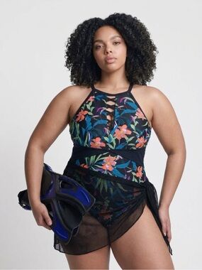 Terra & Sky One Piece Multi Floral Color Swimsuit Size 3X (24W-26W)